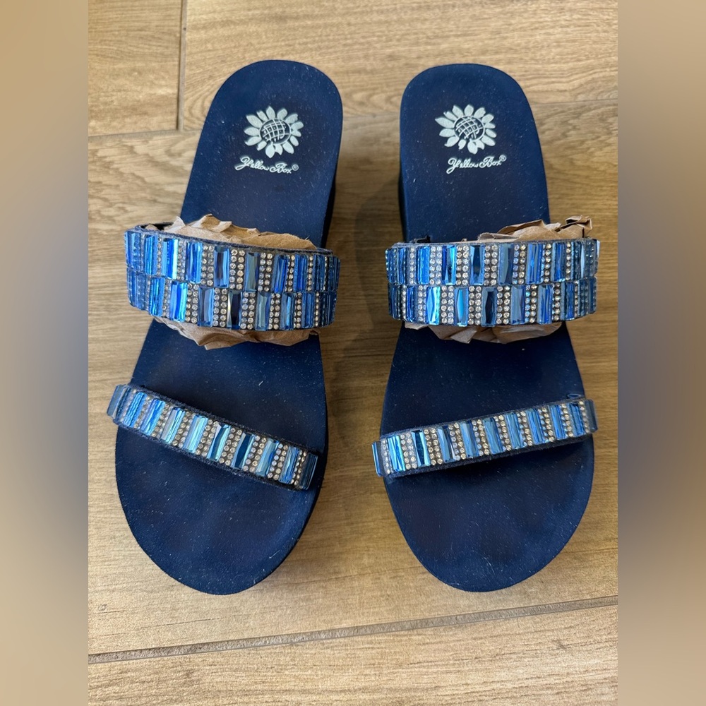 Yellow Box Blue Rhinestone Indira Sandals